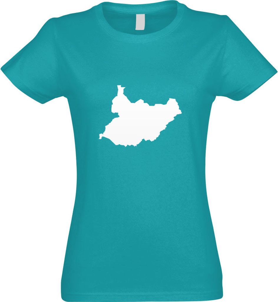Kiwistar - T-Shirt tailliert - Damen - türkis - Südsudan Umriss Kontur - mit Motiv Bedruckt - Funshirt Design - Sport - Freizeit - Damen - L