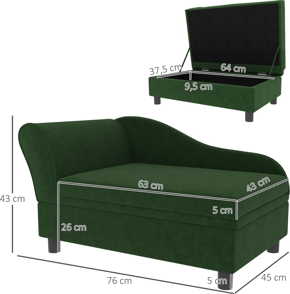 Canapé Chien Confortable Vert avec Coffre et Coussin Lavable 76 cm - 5