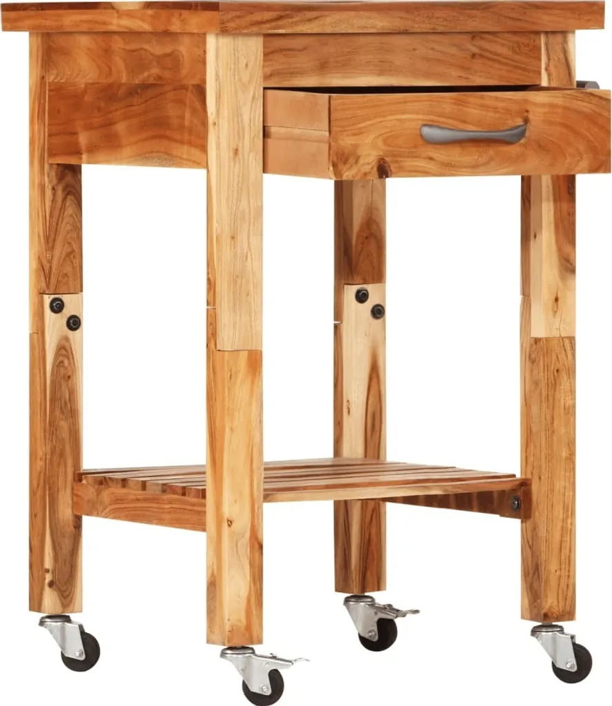 Chariot de service en bois d'acacia massif 55 cm - Finition Huilée Durable