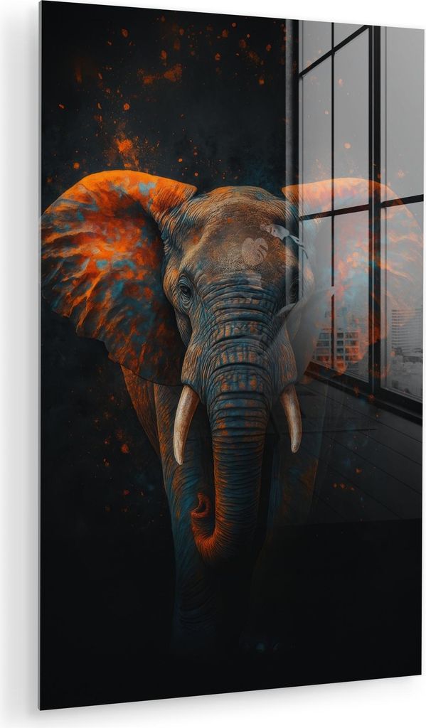 MuchoWow Glasbilder - Bilder auf Wandbild - Foto auf Glas Elefant - Orange - Ohren 80x120 cm Wanddekoration aus Glas - Acrylglasbild - Acrylbilder ...