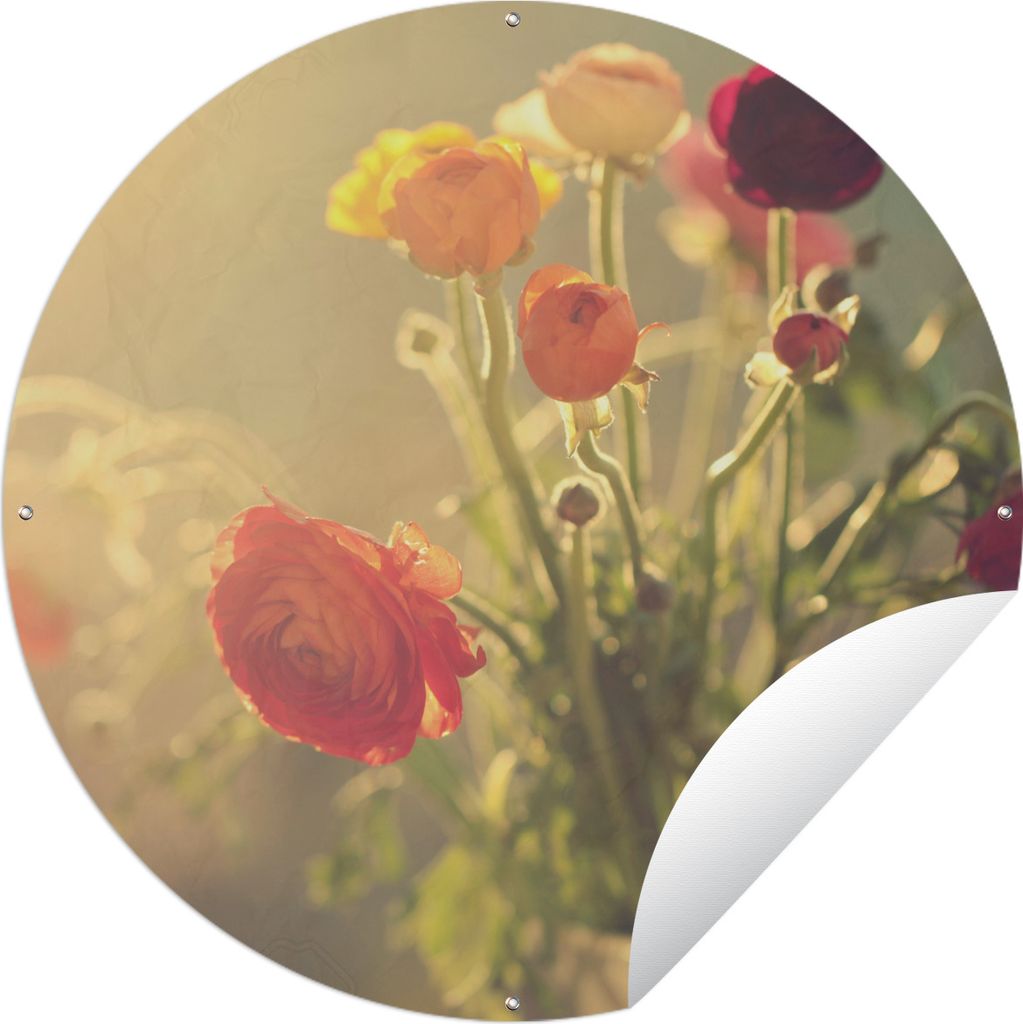MuchoWow Gartenposter Outdoor-Poster Rund Blumenstrauß aus bunten Butterblumen Ø 150 cm Gartendeko Rundes Poster draußen