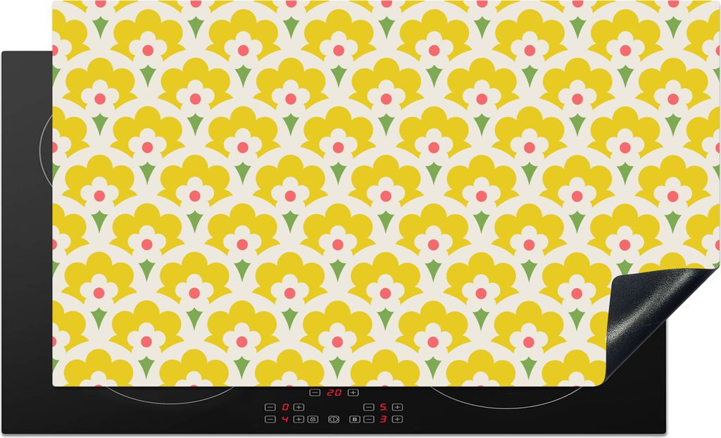 KitchenYeah Herdabdeckplatte Design - Retro - Siebziger Jahre - Gelb , 89x51cm, Küche Deko, Glaskeramikfeld Herdabdeckung, Abdeckplatte fùr Koc...