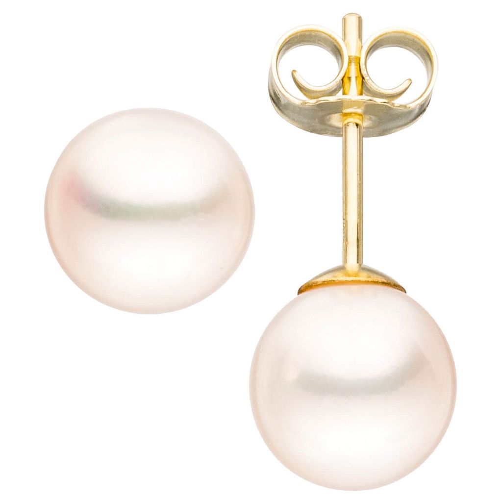 Paar Ohrstecker mit Süßwasser Perlen 6,5mm 333 Gold Gelbgold Ohrschmuck Damen
