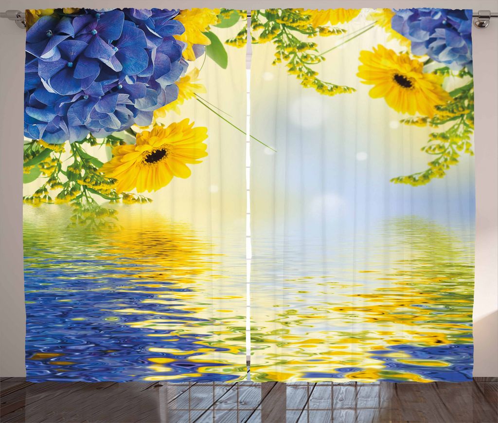 ABAKUHAUS Gelb und Blau Rustikaler Vorhang, Romantik Bouquet, Wohnzimmer Universalband Gardinen mit Schlaufen und Haken, 280 x 175 cm, Violet Blue ...