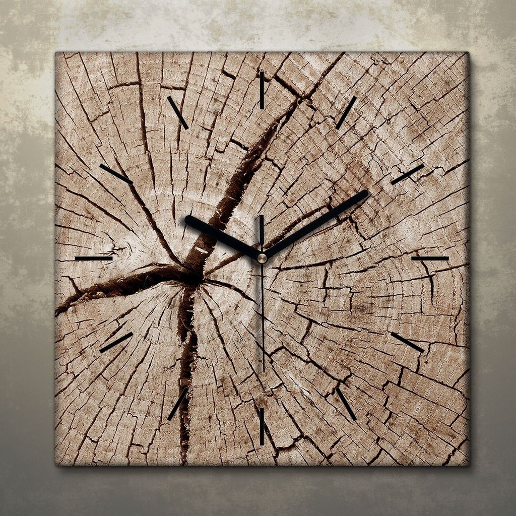 Wohnzimmer Leinwand Uhr Geräuschlos Küche 30x30 Baum, Holz, Motive, Textur, schwarze Zeiger