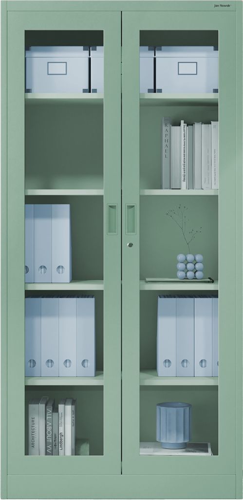 Jan Nowak Aktenschrank Medizinschrank Büroschrank Flügeltürschrank Glasvitrine 4 Fachböden Stahl Abschließbar 185 x 90 x 40 cm Farbe: Pastellg...