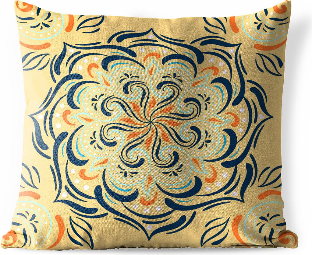 MuchoWow Outdoor Kissen - Blume - Blätter - Gelb - Muster - 60x60 cm - Wetterfest - Lounge Kissen - Dekoration - Schlaf Kissen