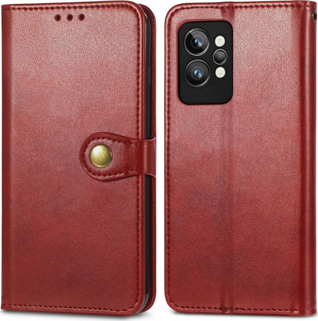 Mobigear Snap Button Realme GT2 Pro Hülle Klapphülle Geldbörse - Rot