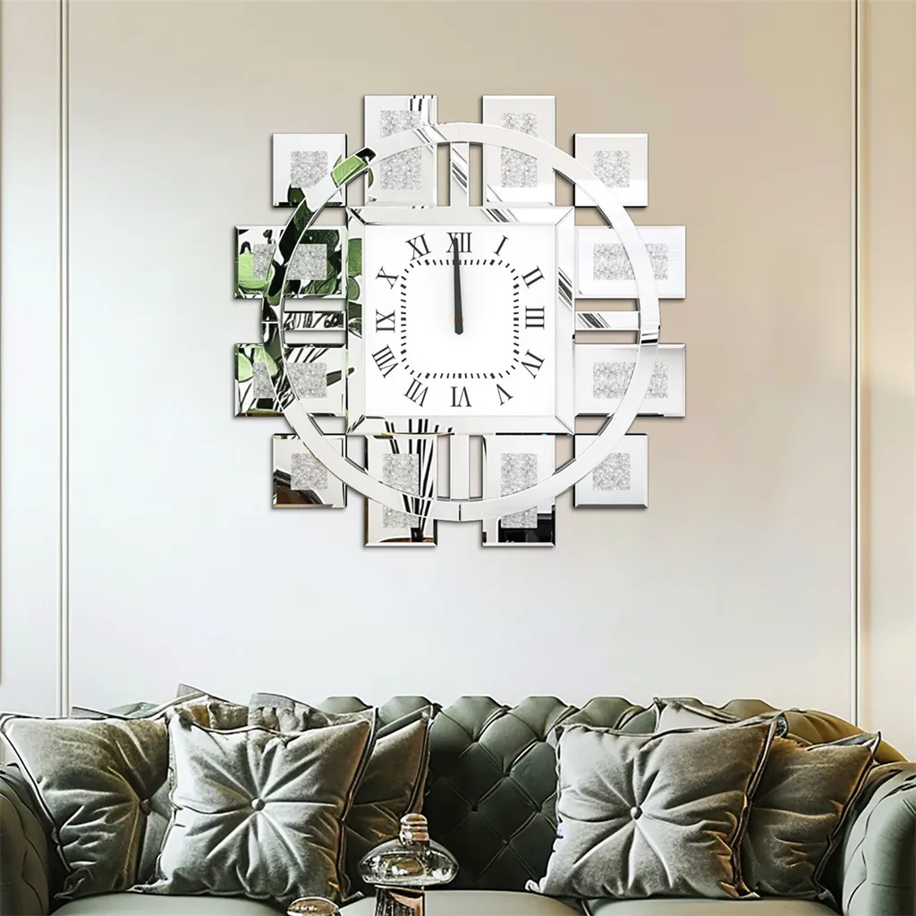 WISFOR Horloge murale 60 cm argentée ronde au design moderne et chic