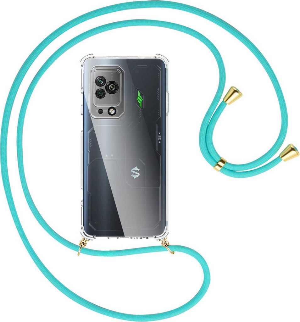 Handykette Backcover-Schutzhülle mit Band (Metall goldfarben) für Xiaomi Black Shark 5 Pro (6.67'') - türkis