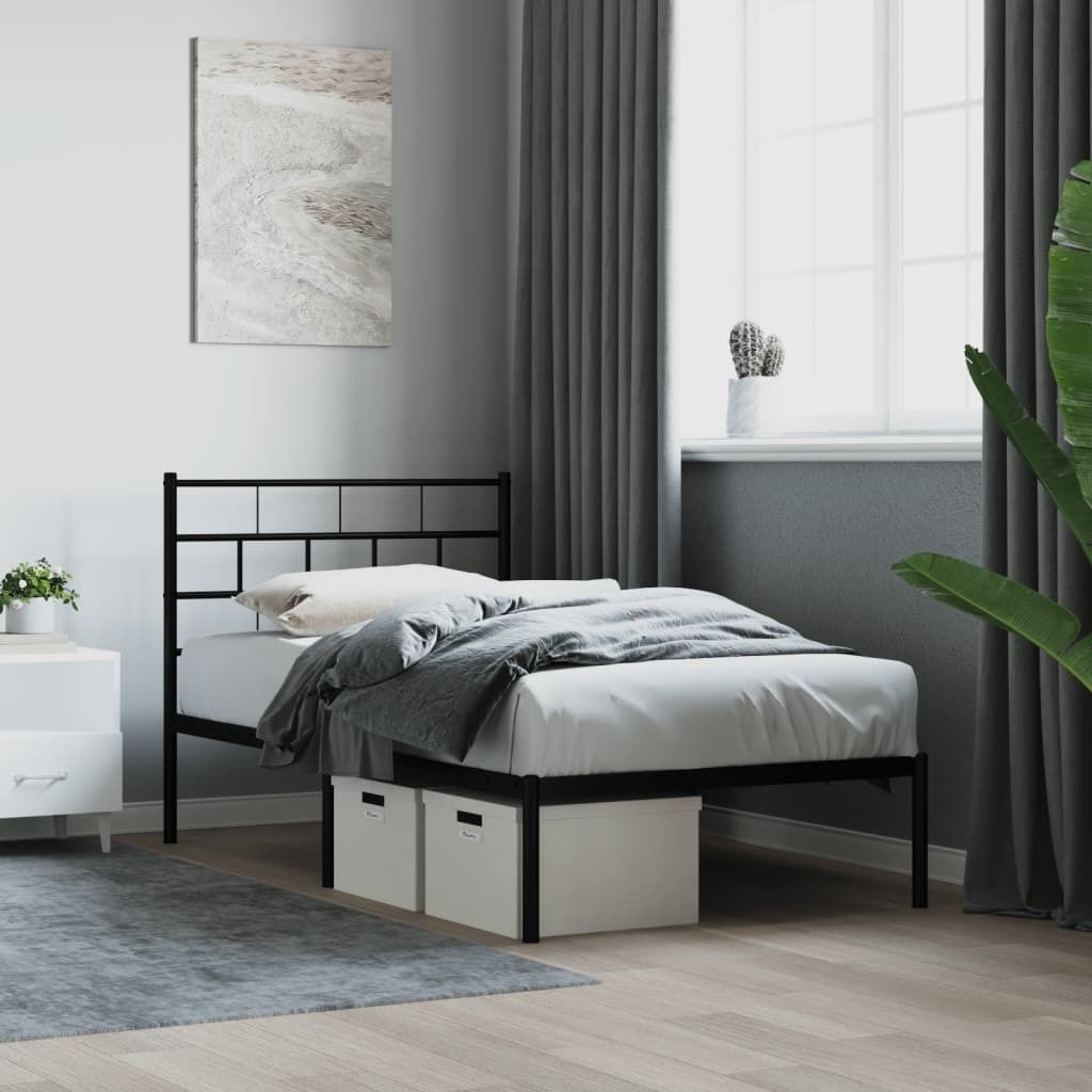 Praktischen Bettgestell mit Kopfteil Metall Schwarz 100x200 cm |Klassische Jugendbett 8595353