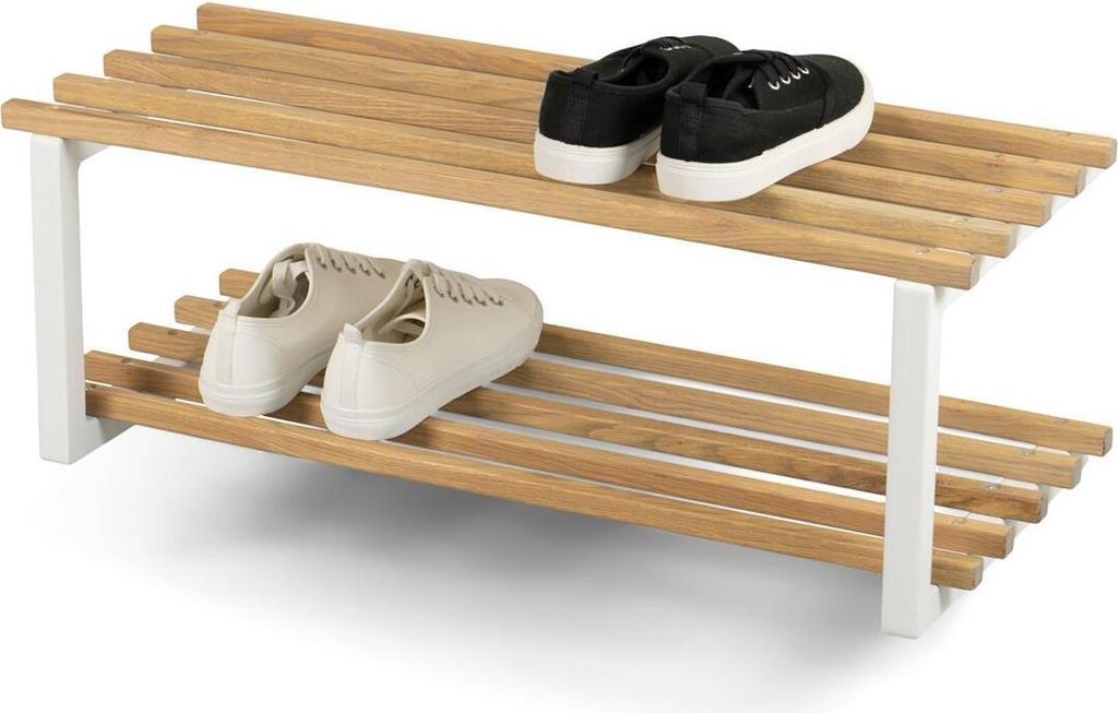 Schuhregal Flurregal RIZZOLI / MARCO Weiß mit 2 Ablagen in Eiche