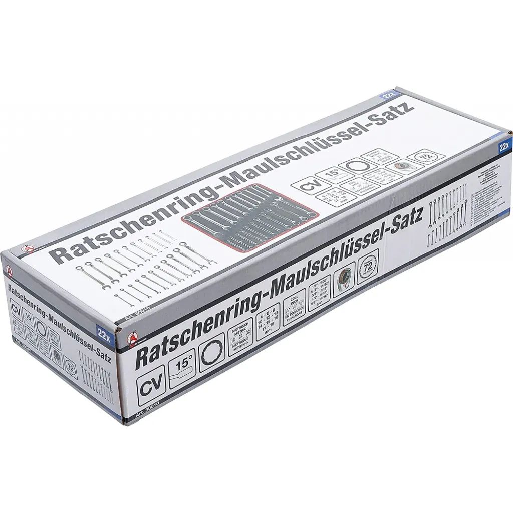BGS technic 30010 Jeu de 22 clés mixtes à cliquet argentées solides