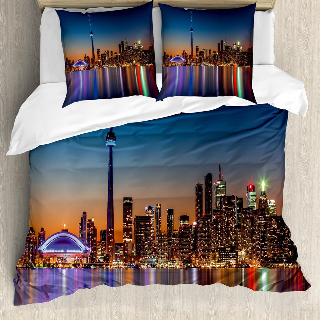 ABAKUHAUS Landschaft Bettbezug Set, Städtisches Thema Eine Stadtbild-Ansicht von Toronto und die Wolkenkratzer an der Dämmerung Digital-Druck, 20...