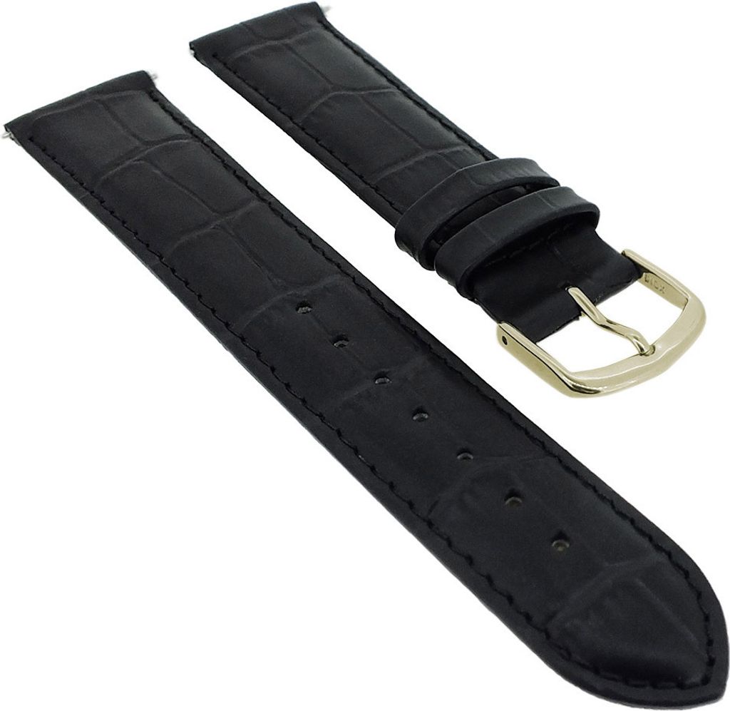 Herzog Louisiana Print > Uhrenarmband schwarz > Leder Krokooptik , Stegbreite:18mm, Schließe:Gelbgolden