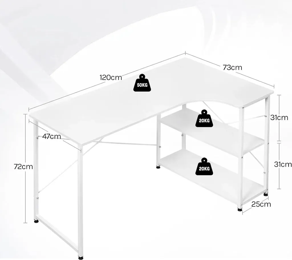Bureau pour ordinateur d'angle gain de place gris avec 2 tablettes