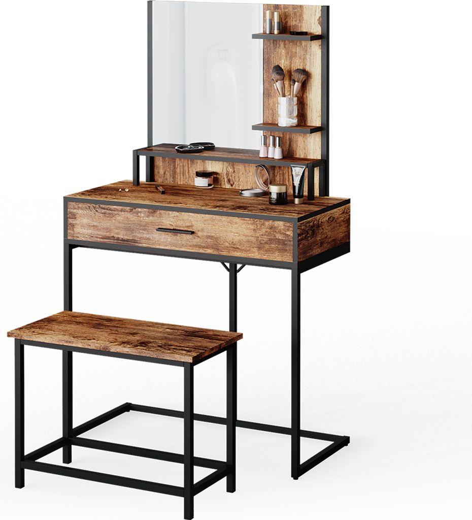 Schminktisch Vicco Fyrk Antikholz 80 cm mit Stuhl, Model Produktbild 