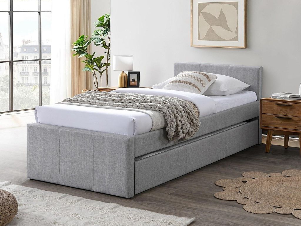 Ausziehbares Bett 90 x 190 cm - Stoff - Grau - DORITALO