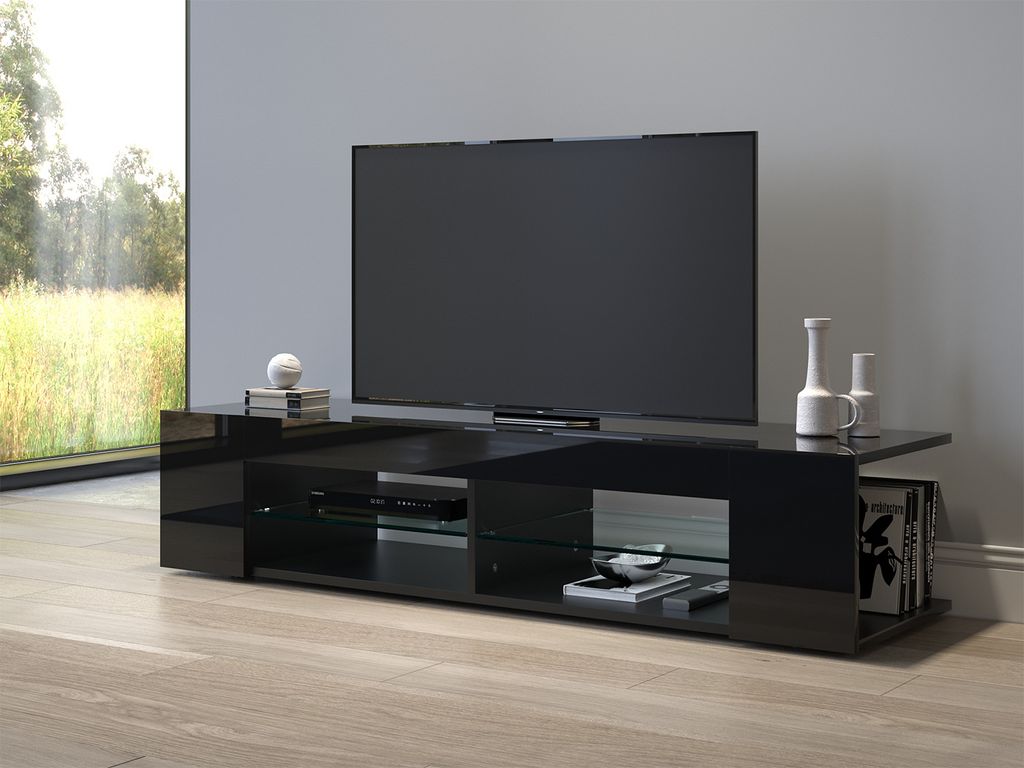 SONNI TV-Schrank Schwarz Hochglanz 135x39x30cm mit Produktbild 
