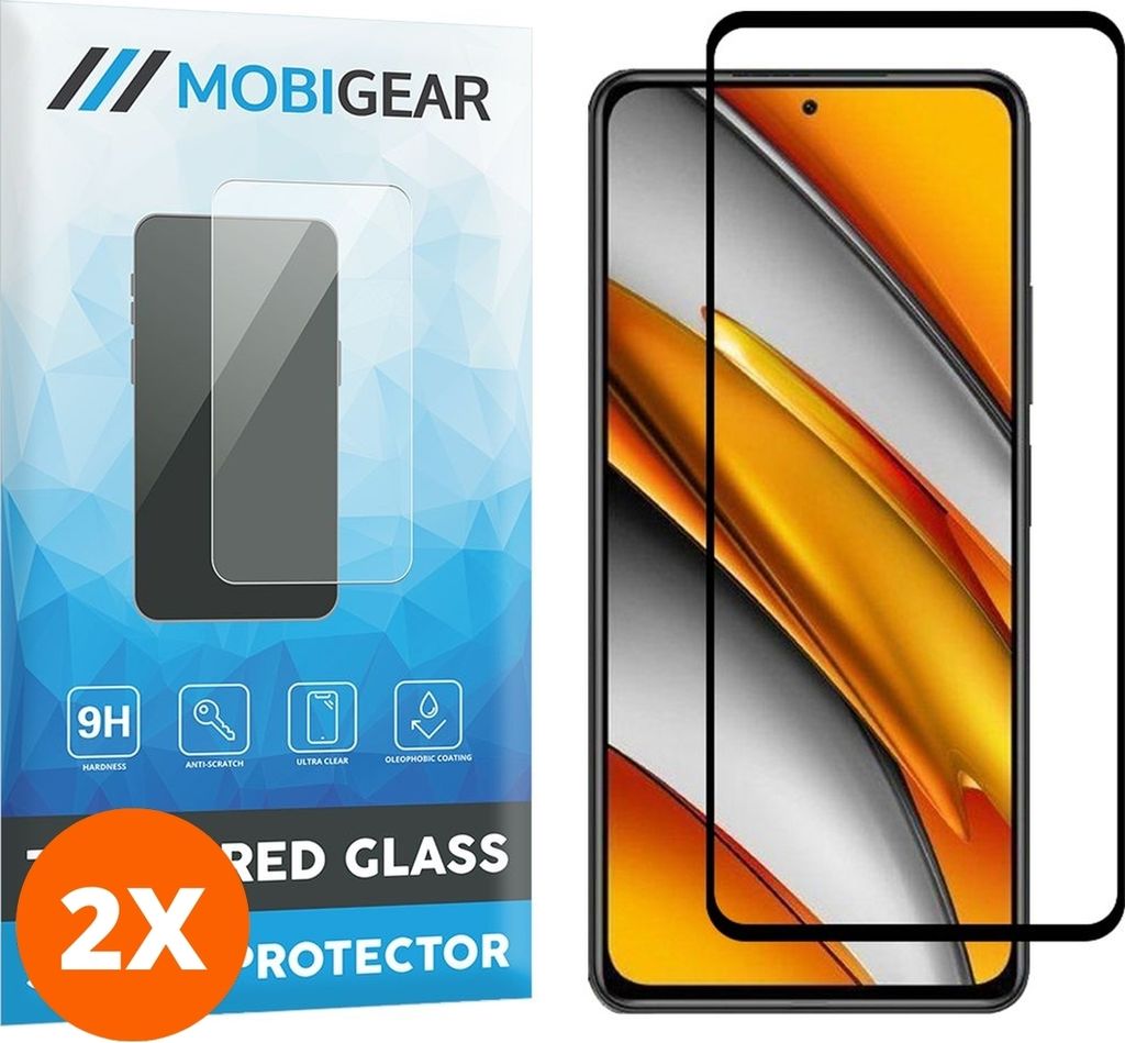 Mobigear Premium 4.99 POCO F3 Panzerglas Gehärtetes Glas Displayschutz - Hüllenfreundlich - Schwarz (2er Pack)