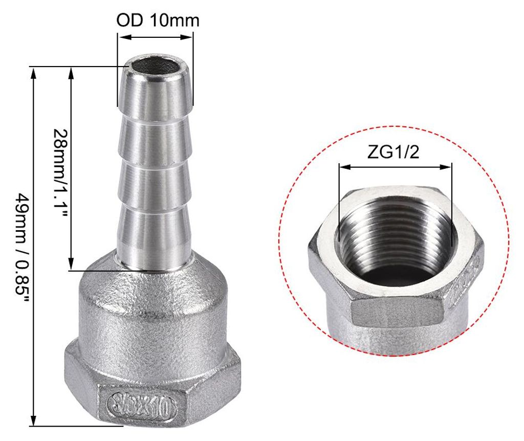 304 Edelstahl Schlauchtš¹lle Schlauchanschluss Fitting Kupplung 10mm Barb x G3/8 Innengewinde Rohradapter