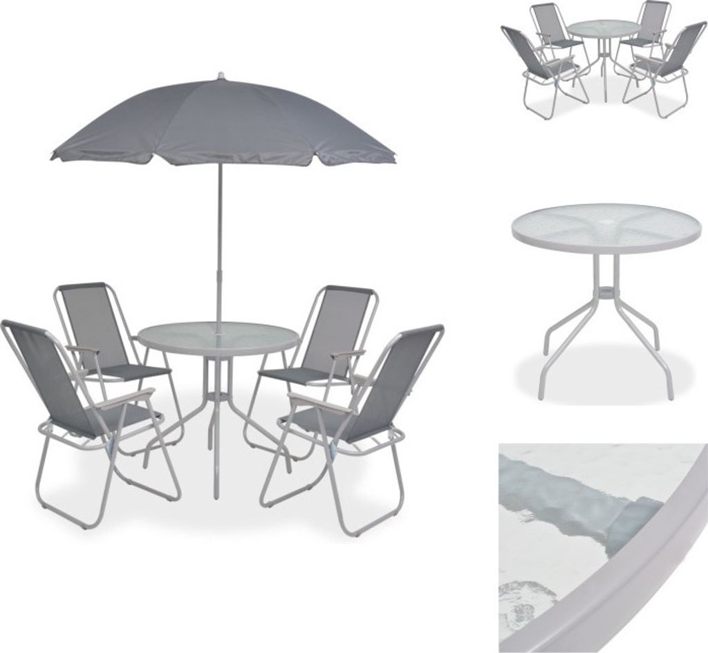 vidaXL 6-tlg. Garten-Essgruppe Stahl und Textilene Grau - Gartenmöbel-Sets