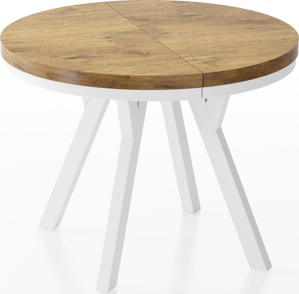 Designer Runder Ausziehbarer Esstisch - Loft-Stil, Industriell, Platzsparend - Weiße Beine - 90 bis 170 cm - für 4-8 Personen - Hergestellt in EU...