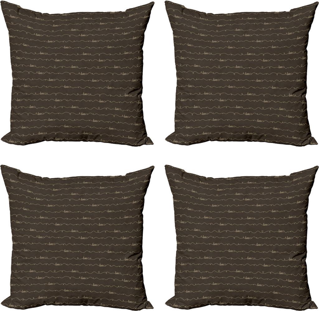 ABAKUHAUS Braun Kissenbezug Set (4 Stück), Hoffnungs-Liebe-Spaß-glückliche Worte, Moderner Doppelseitiger Digitaldruck, 40 cm x 40 cm, Dunkelbra...