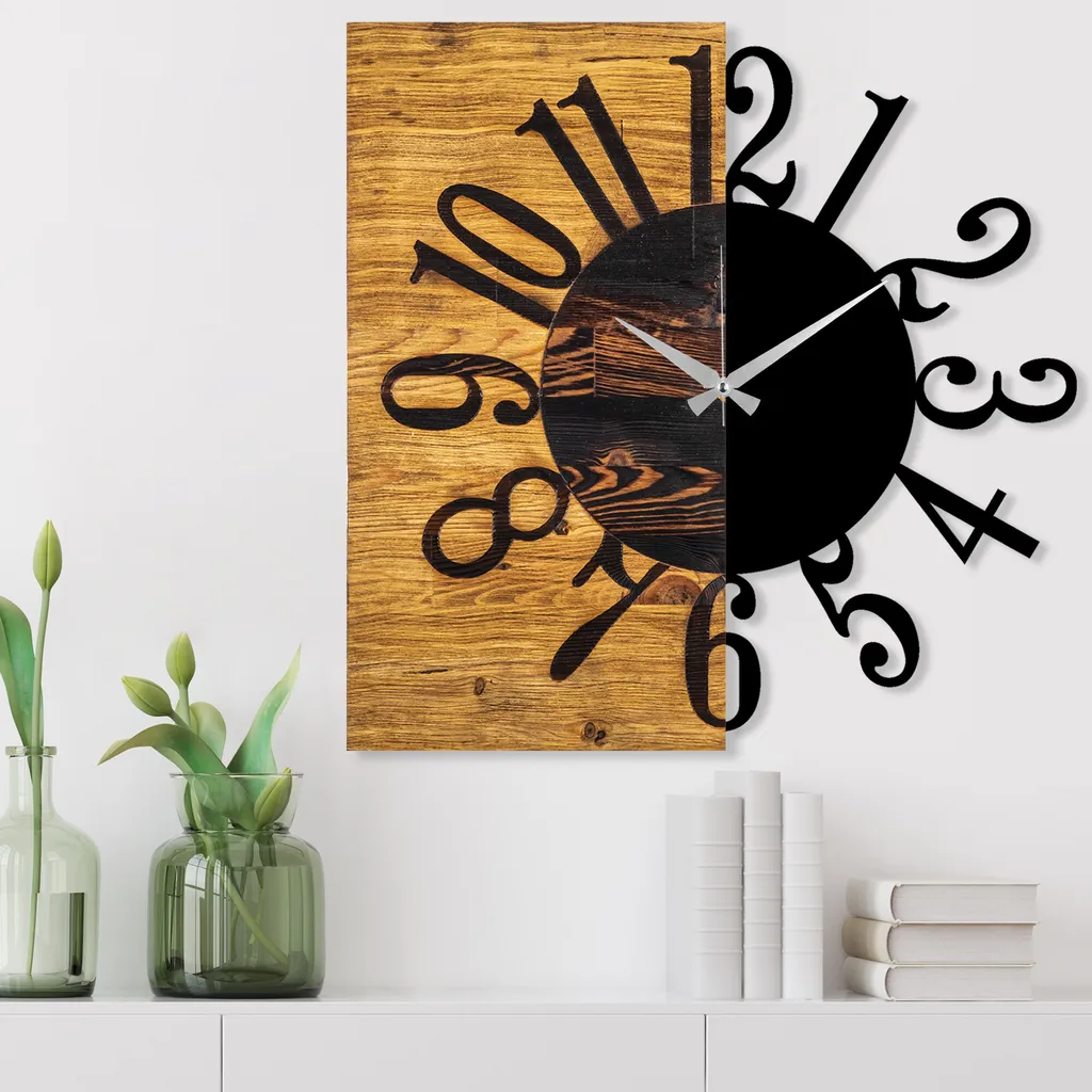 Horloge Murale Ronde 58cm Noyer et Métal - Finition Artisanale Luxe