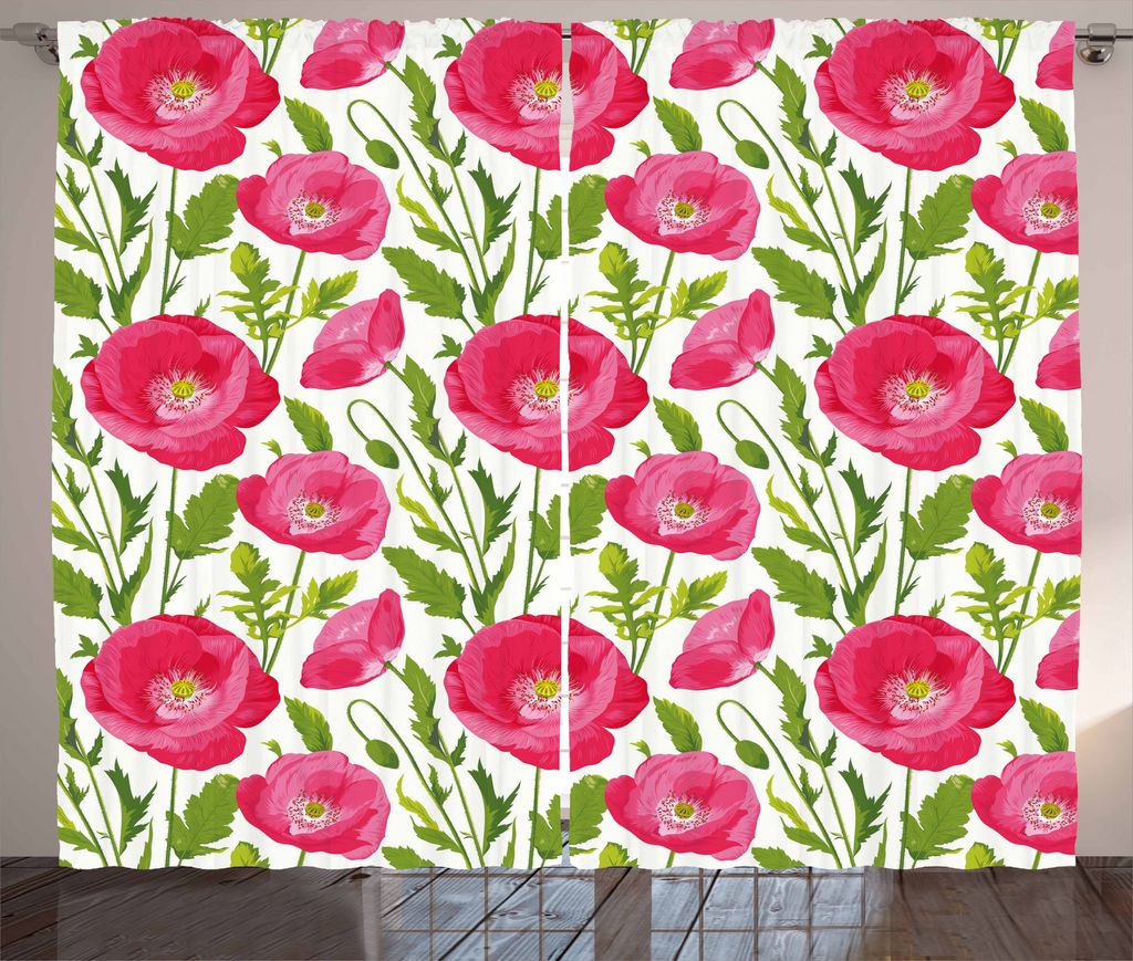 ABAKUHAUS Mohn Rustikaler Vorhang, Blätter und Blütenblätter Romantik, Wohnzimmer Universalband Gardinen mit Schlaufen und Haken, 280 x 175 cm, ...