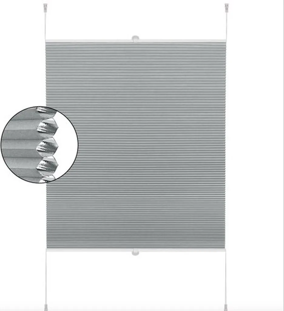 Store plissé isolant gris 120x130 cm - Store thermique nid d'abeille
