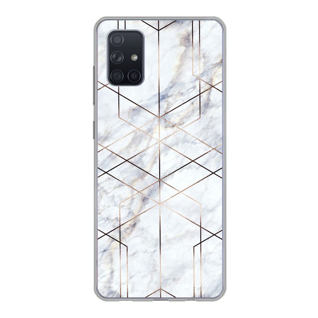 MuchoWow Handyhülle Schutzhülle Hülle für Samsung Galaxy A71 Marmor - Gold - Weiß Silikon Softcase Handy Hülle - Kartenbesitzer