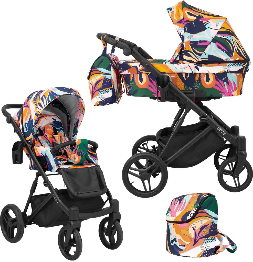 Kinderwagen LAZZIO Sportwagen Babywagen Babyschale Komplettset Kinder Wagen Set 2 in 1 (farbig, Rahmenfarbe: Schwarz)