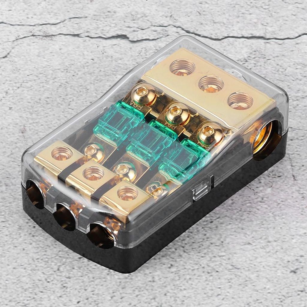 0/2/4 Gauge In bis 4/8/10 Out 60A 3-Wege-Mini-ANL-Sicherungshalter-Verteilerblock für Auto-Audio-System
