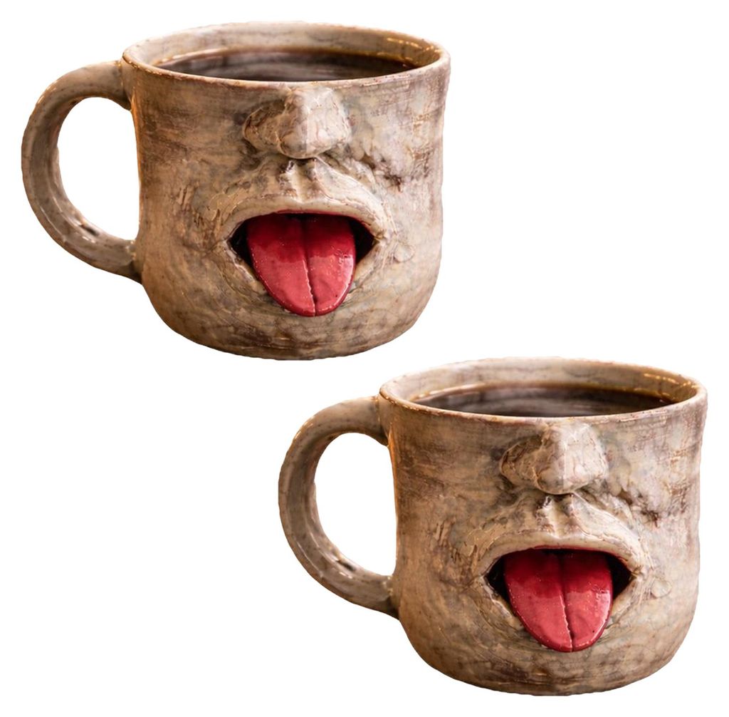 Keramikbecher mit herausgestreckter Zunge, großes Fassungsvermögen, lustiges Gesichtsmotiv, originelles Geschenk für Freunde zum Kaffeetrinken o...