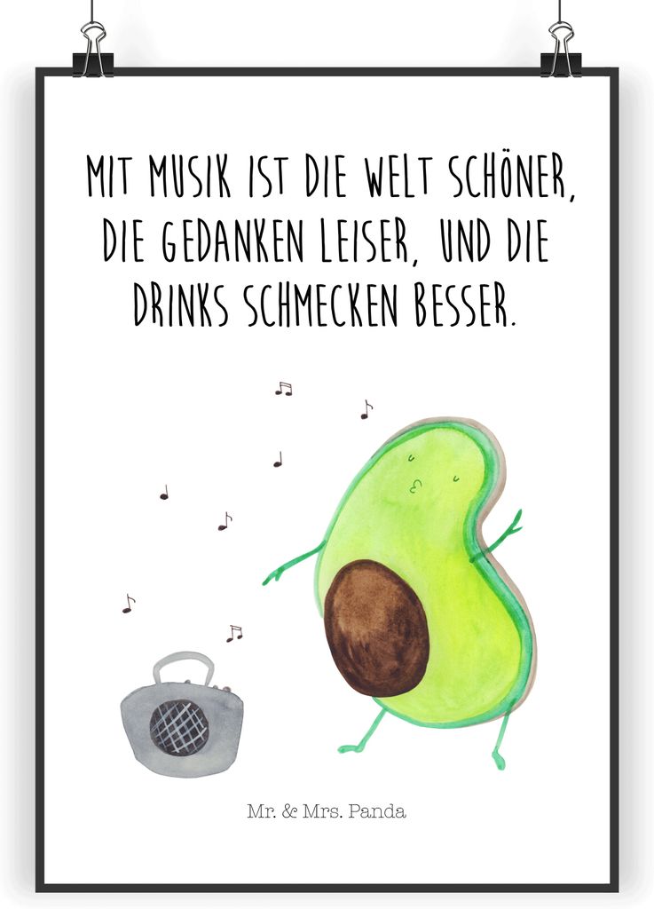 Mr. & Mrs. Panda Bild Avocado Tanzen DIN A4 - Weiß - Geschenk, Party, Posterdruck, Wandbild, drucke, Musik, wanddeko, Feier, Drinks, Plakat, Urlaub