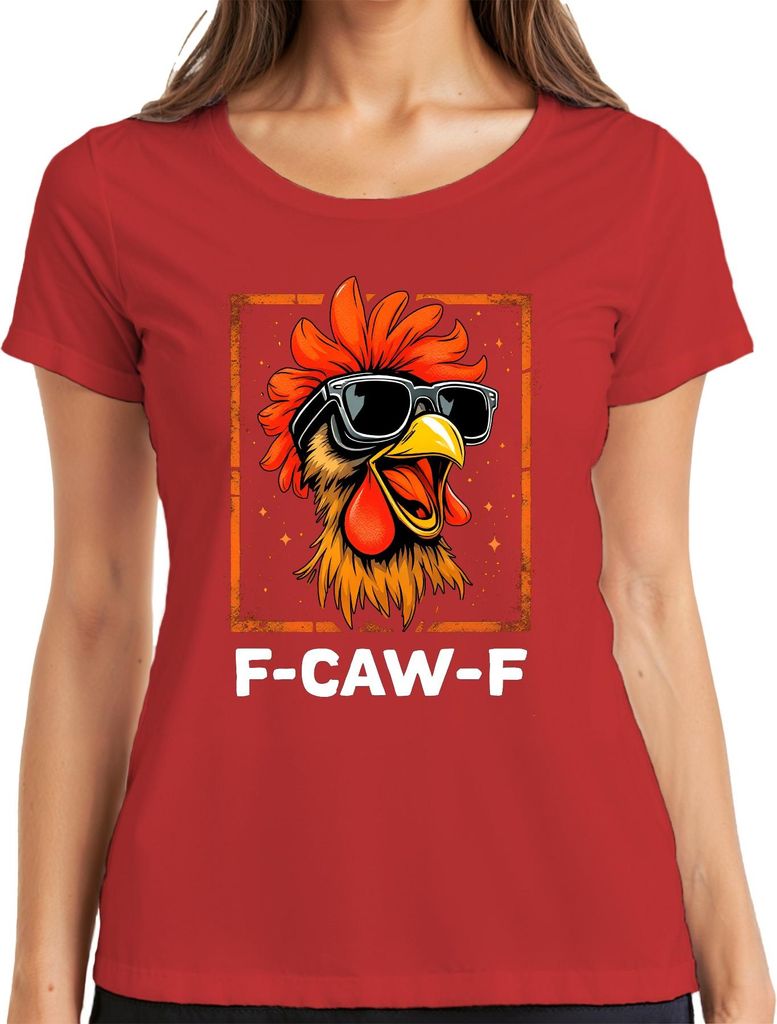 F-CAW-F lustiger Hahn Sonnenbrille Huhn Bauernhof Geschenk Meme Damen T-Shirt, Rot, M