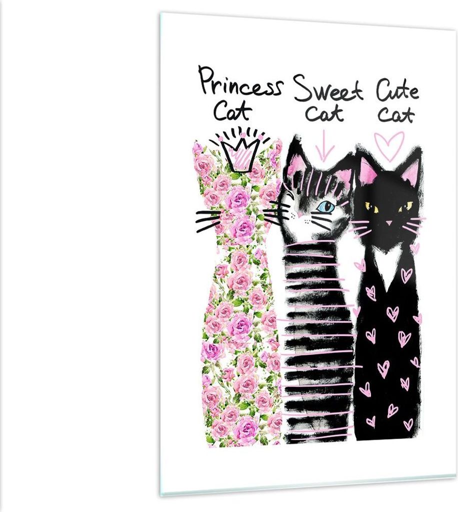 Bilder auf glas - Einteilig - Katzen Blumen Tiere - 80x120cm - Glasbilder - Wandbilder - Bilder - zum Aufhängen bereit - Wanddekoration aus Glas -...