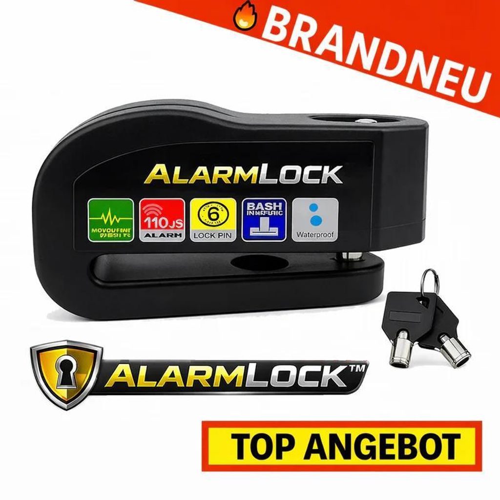 AlarmLock - Motorrad Fahrrad Schloss Alarm Bremsscheibenschloss Bremshebelschloss