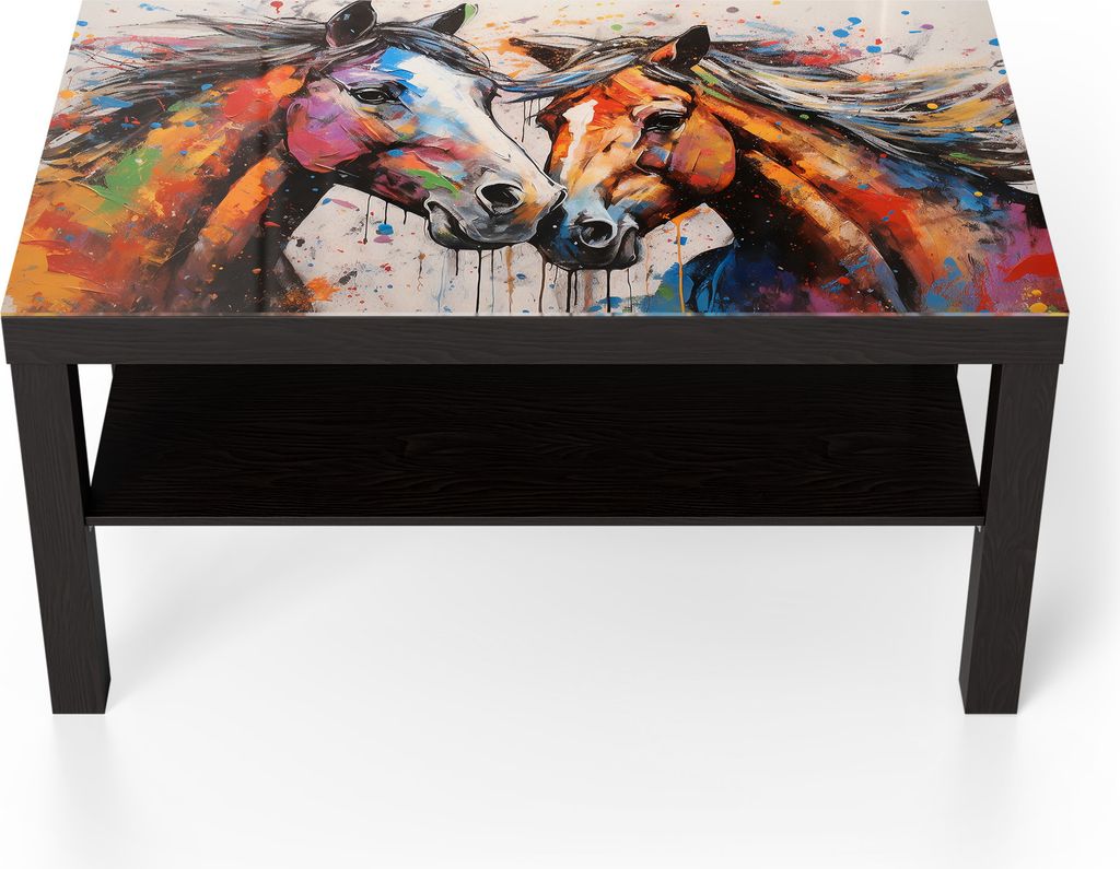 DEQORI Couchtisch 90x55 cm Schwarz 'Wildes Pferdefeuer' Glas Beistelltisch Glastisch modern