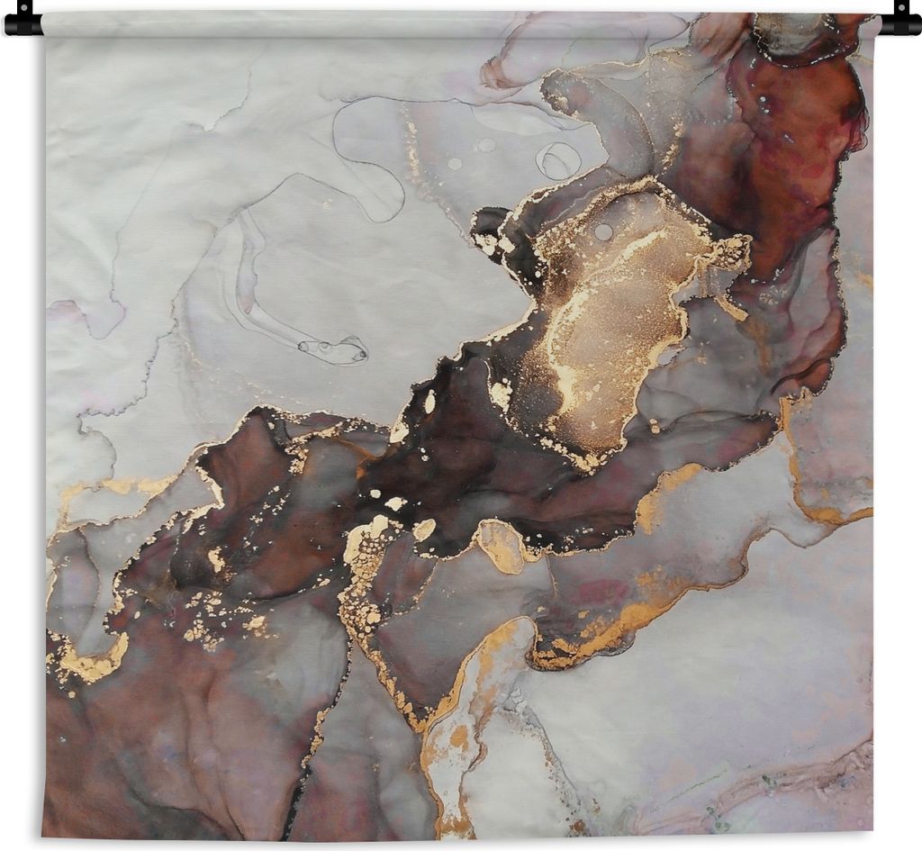 MuchoWow Wandteppich Wandbehang Rot - Marmor - Gold 60x60 cm Tapisserie Dekoration Wandtuch - Dekorationen - Wand Decke