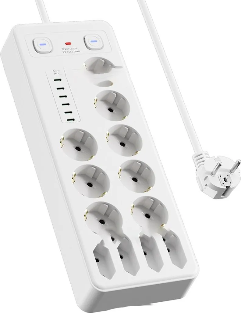 INF Multiprise Européenne 18 Prises avec USB-C et Surcharge Blanc