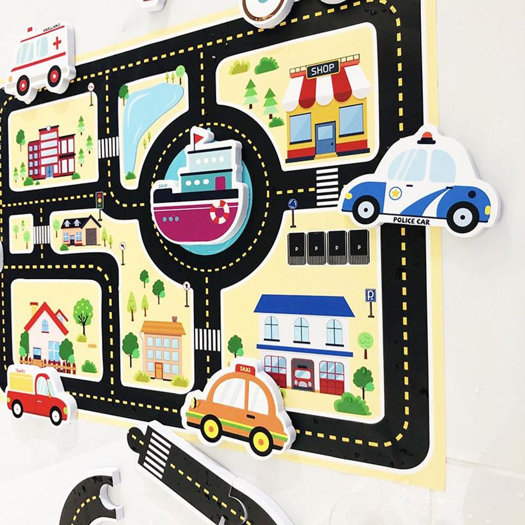 Baby-Badezimmer-Spielzeug, Schaumstoff, pädagogisches DIY, niedliches Wasserpuzzle für frühes Lernen, Jungen und Mädchen, Auto-Strecke