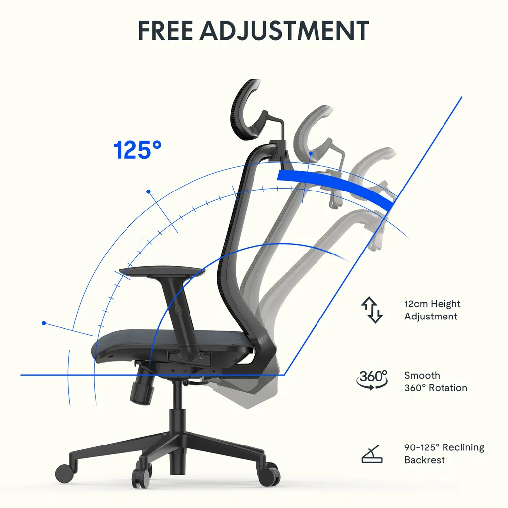 FLEXISPOT Sedia ergonomica da ufficio, sedia da scrivania con appendiabiti, poggiatesta e supporto lombare, bracciolo elevabile, sedile regolabile in altezza per sedia da computer, sedia da lavoro (nero e blu) - 5