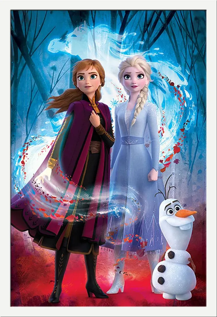 Affiche Disney Frozen 2 avec Cadre MDF Blanc 61x91,5 cm Haute Qualité