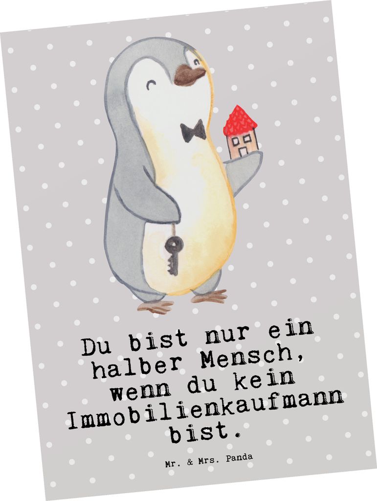 Mr. & Mrs. Panda Postkarte Immobilienkaufmann Herz - Grau Pastell - Geschenk, Postkarten, Ansichtskarten, Witzig, Immobilienmakler, Ausbildung, Gru...