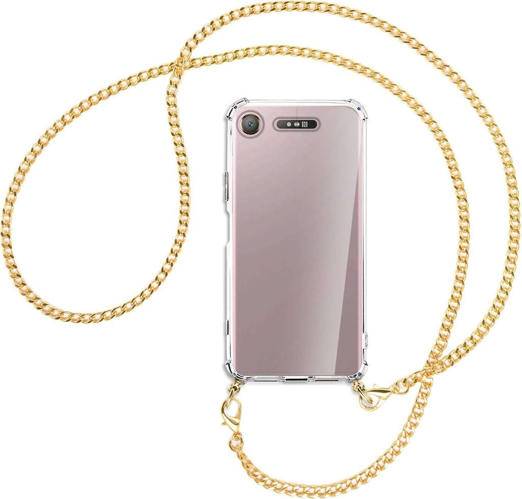Handykette Backcover-Schutzhülle mit Band (Metall goldfarben) für Sony Xperia XZ1 - goldfarbene Kette