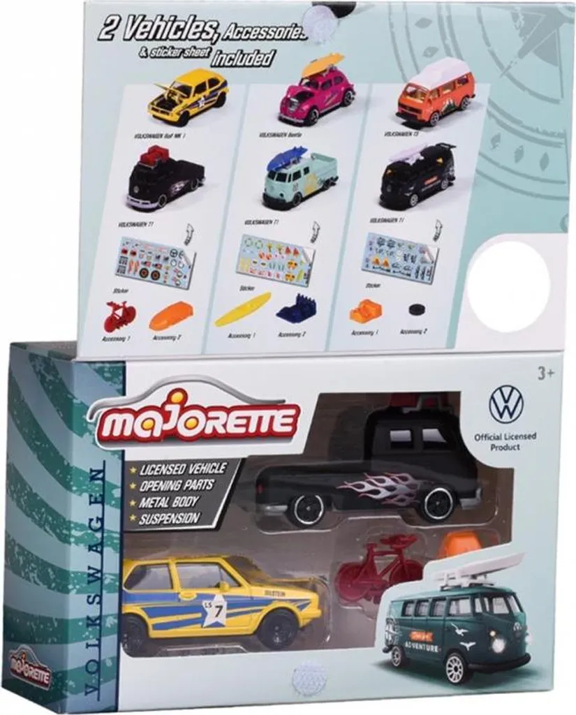 Jouet de Course Majorette VW Set de 2 Voitures Rétro pour Circuit Enfant