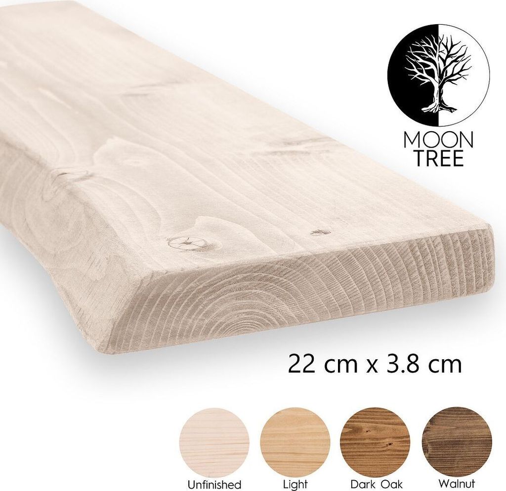 MoonTree | rustikales Wandregal aus Holz Aksel, 120cmx22cmx3.8cm, Unwaxed | Hängeregal, Regalboden, Wandregal Holz für Wohnzimmer, Küche & Flur