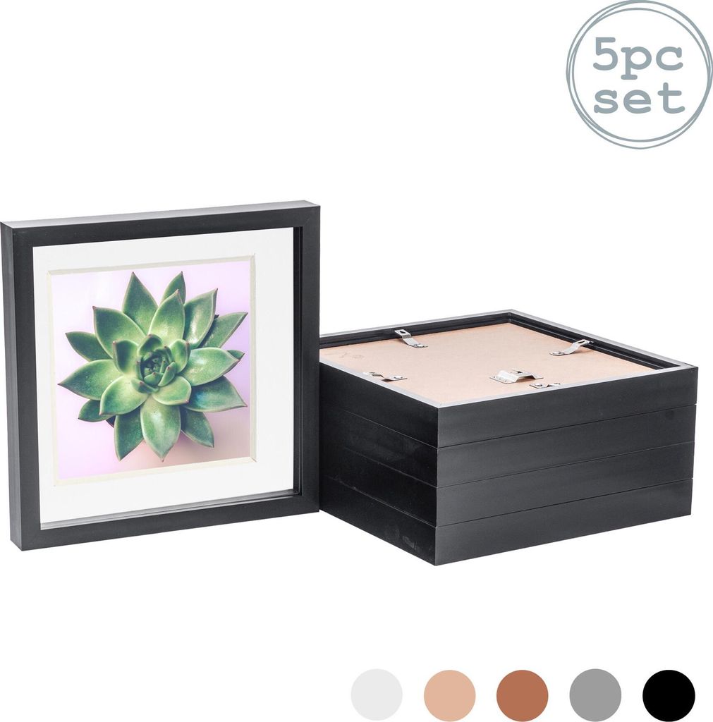 Nicola Spring 5 Stück 10 x 10 3D-Schatten-Kasten-Foto-Rahmen-Set - Craft Anzeigen Bilderrahmen mit 8 x 8 Mount - Glas Aperture - Schwarz